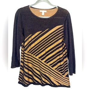 Dana Buchman Womens Black and Gold 3/4 Sleeve Cotton Blend Shirt Size Large